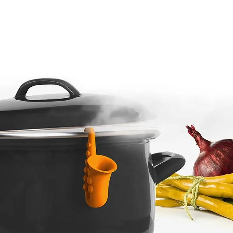 Wonderful Custom Sax Shape Silicone Spill-proof Steam Releaser Antislip Loudspeaker Spoon Shelf Kitchen Utensil Holder