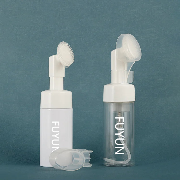 Fuyun Custom Colors 100ml 120ml 150ml 200ml 250ml Cleansing Foam Pump Bottle Plastic Soap Bottle with Silicone Brush Head