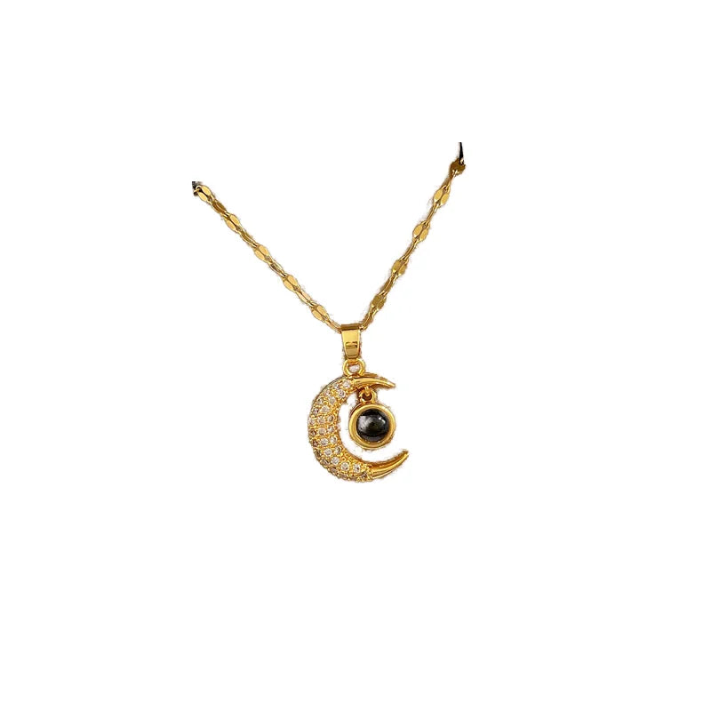 HOVANCI Classic Trendy Star Memory Pendant 'I Love You' 100 Languages Stainless Steel Clavicle Chain Gold Plating for Wedding