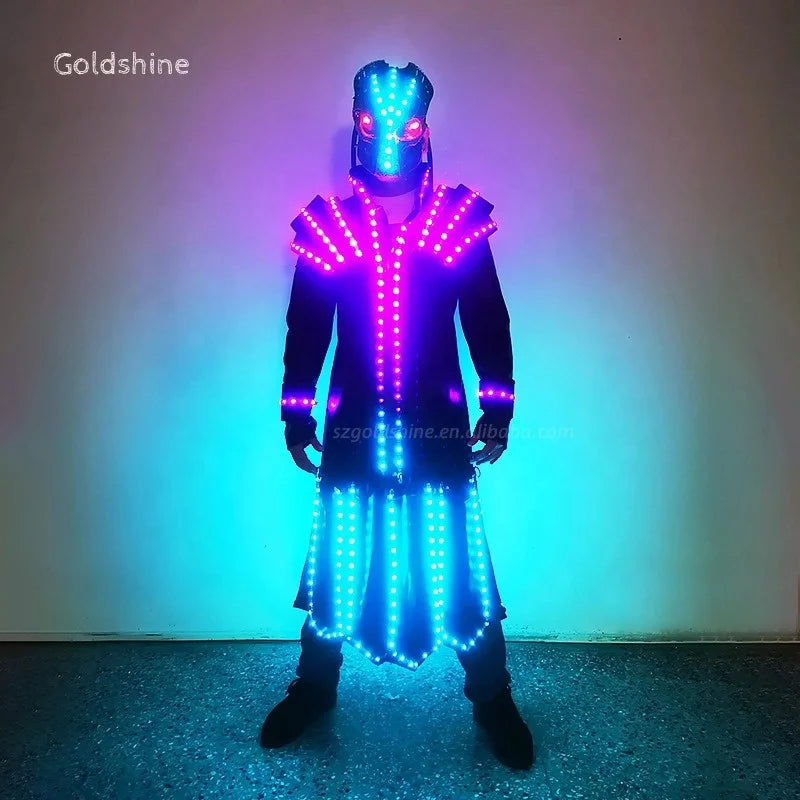 Full Color LED Robot Costume Performance Wear Night Club Rave Party Stage Show Glowing Performance Clothing New Dress Hat