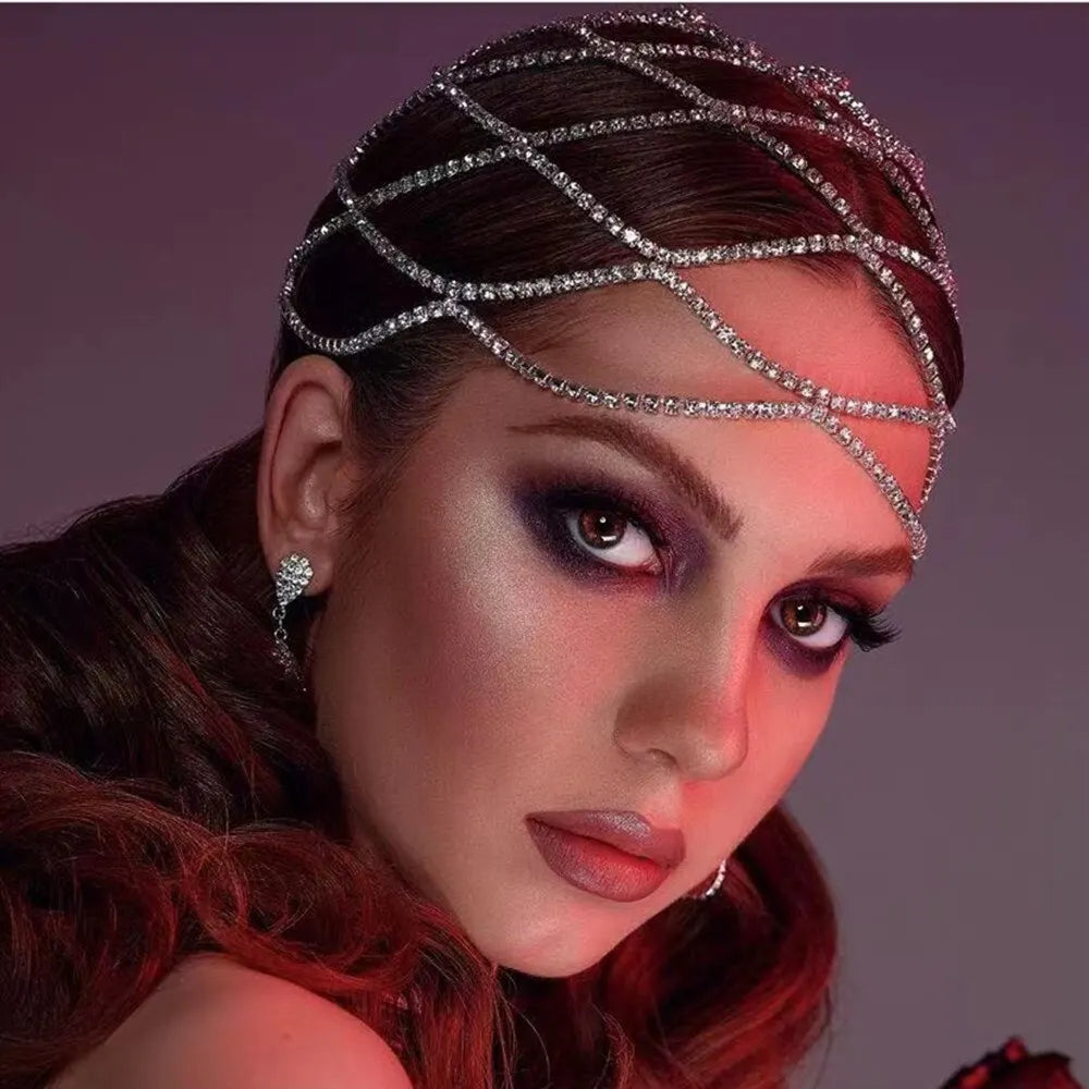 Rhinestone Headpiece Tassel Chain for Women Handmade Hat Crystal Headbands Wedding Hair Accessories
