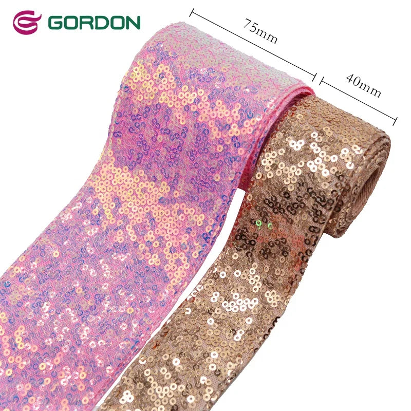 Gordon Glitter Sequin Velvet Ribbon 75mm 100% Polyester Eco-Friendly Shiny Trim Single Face Elegant Hair Bows Dress Handmade