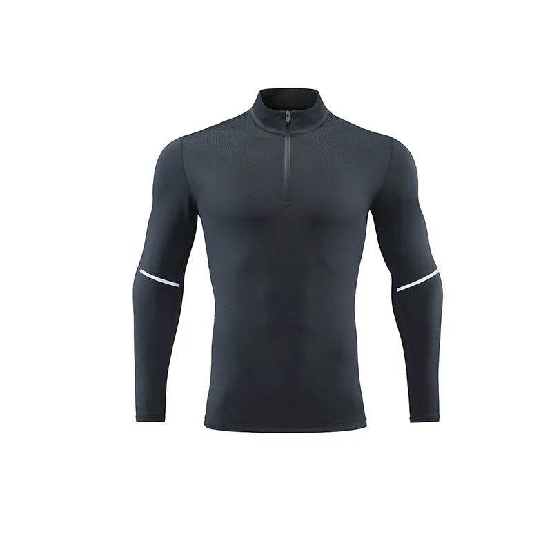 New Men's Sports Polo Shirt Long Sleeve Stand Collar Quick Dry Half Zipper UV Protection Spring Autumn Outdoor Fitness Wear