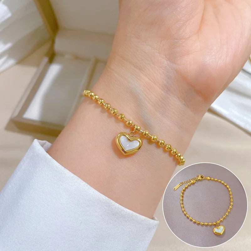 Personality Temperament Stainless Steel Bracelet Adjustable Forest Style Heart Round Bracelet for Girls