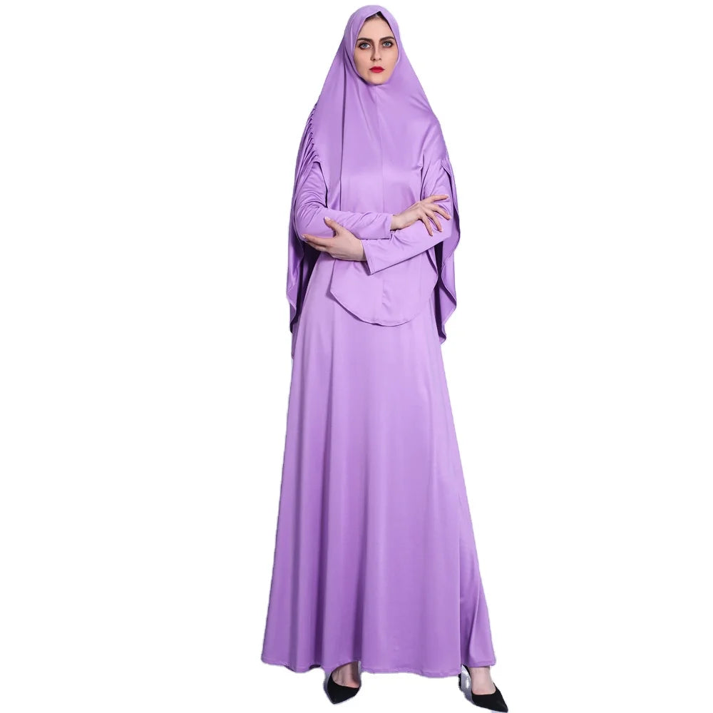 American Europe Ramadan Islamic Women Plain Color Jersey Prayer Clothes Jibab 2 Pieces Sets