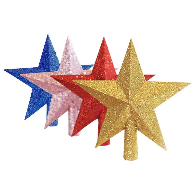 Hot Sale 10cm Cute Christmas Tree Toppers Gold Powder Star Ornament New Year Xmas Figurines