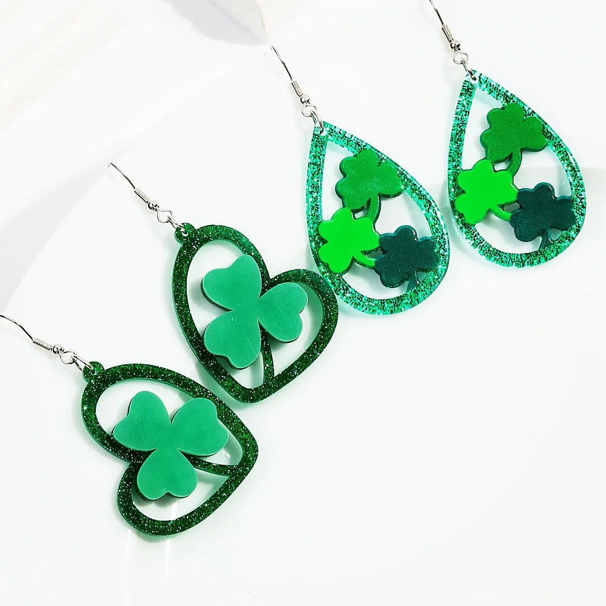 Irish Holiday Jewelry Simple Casual Accessories Green Lucky Grass Hollow Heart Drops St. Patrick's Day Acrylic Dangle Earring