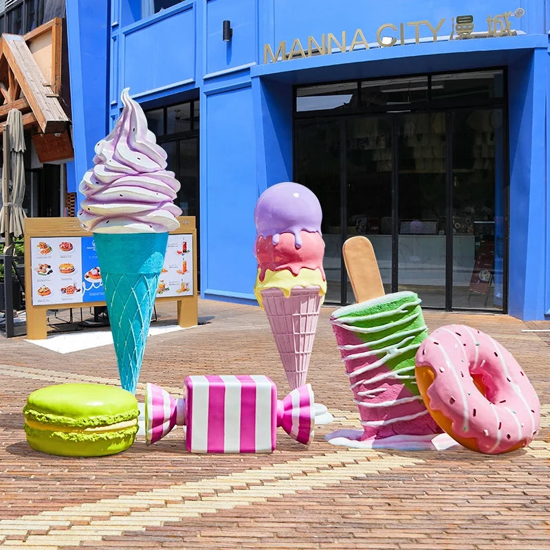 Customized Melted Ice Cream Cone Props Resin Crafts Fiberglass Candy Land Sculptures for Party