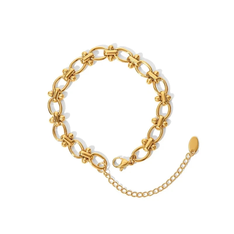 Fashion Retro 18K Gold Plated Handmade Fine Jewelry Charm Bracelet Stylish O-shaped Connected Polka-Dot Stainless Steel Brace