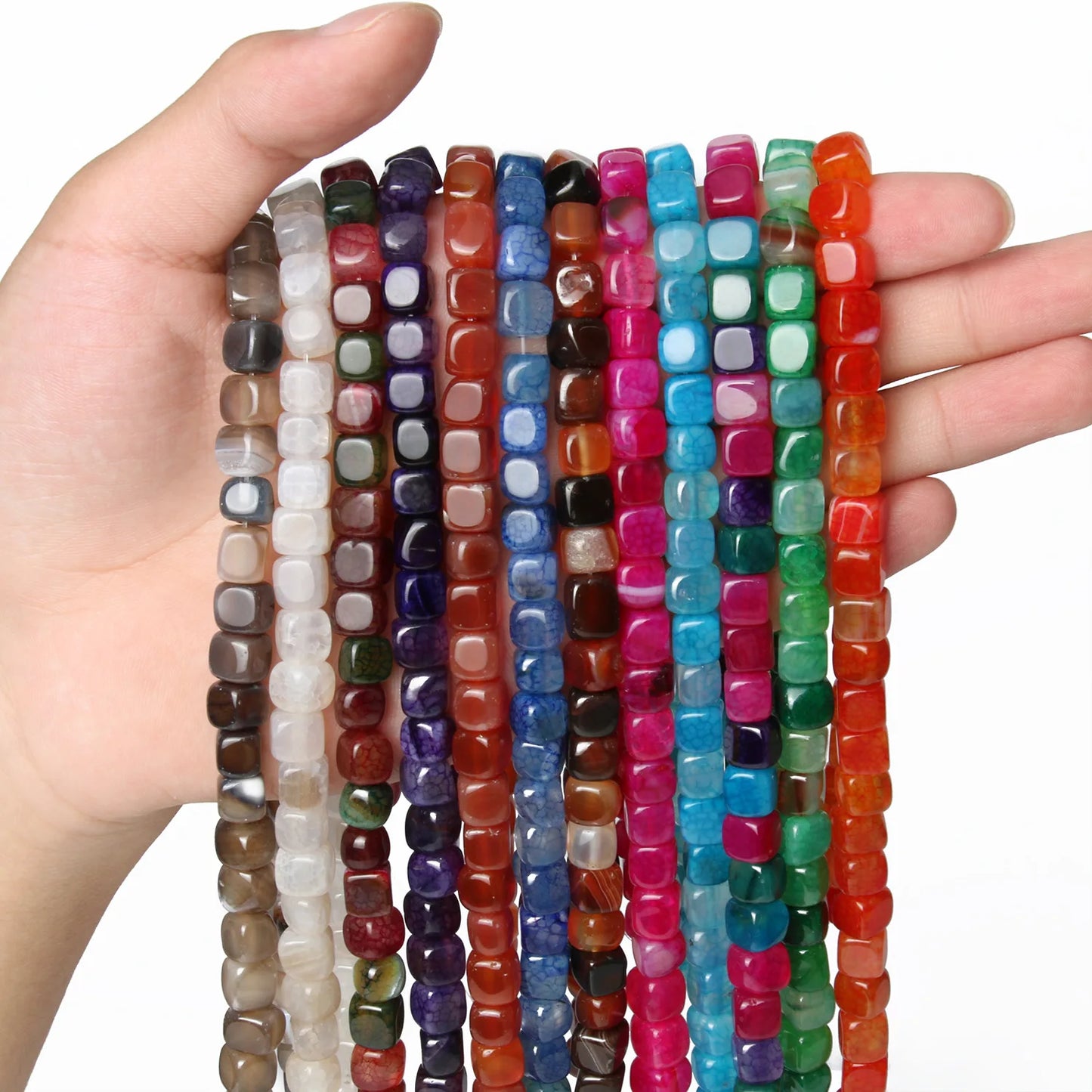Hot Selling 8mm Colored square Dragon Patterned Agate Loose Natural Stone Bead for Jewelry Making