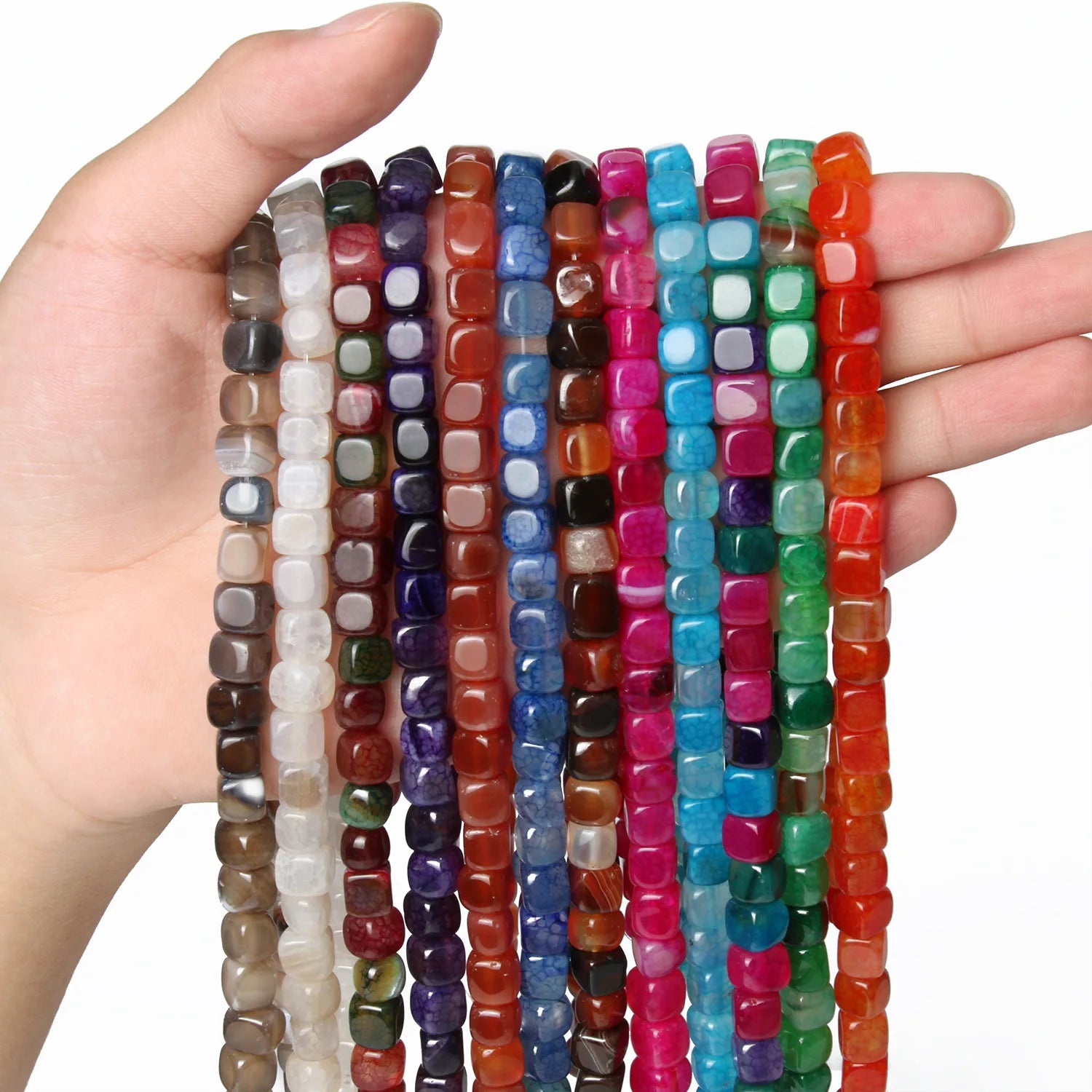 Hot Selling 8mm Colored square Dragon Patterned Agate Loose Natural Stone Bead for Jewelry Making
