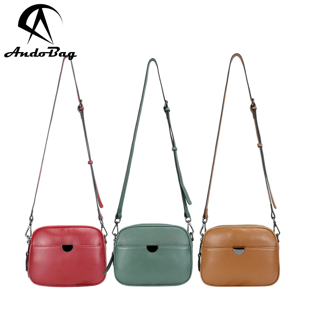AndoBag Genuine Leather Crossbody Bags Large Capacity Shoulder Bag Women's Double Layer Mobile Phone Purse 1640