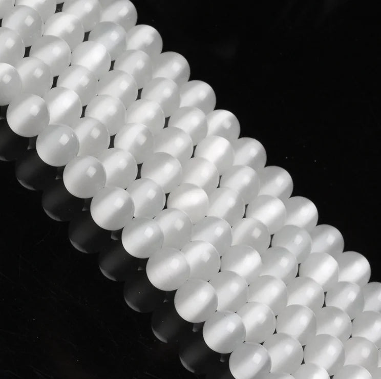 Wholesale Price Natural Round Stone Beads Shining White Cat Eye Beads Size Beads for Jewelry Making