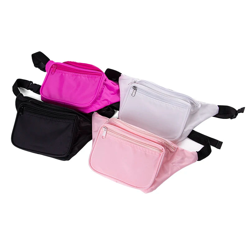 In Stock Neon Color Sport Fanny Pack Unisex Adjustable Waist Bag with 3 Zippers Cheap Nylon Outdoor Fitness Belt Bag Neon Col