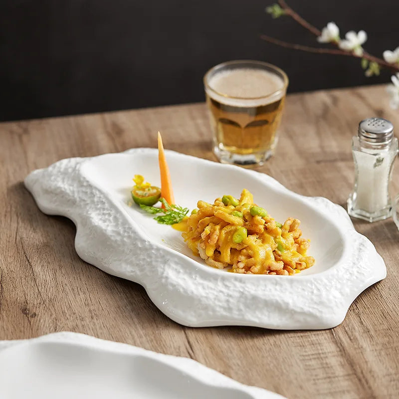 Eco-Friendly Porcelain Salad Bowls & Antipasti Bowl Sushi Salmon White Plate for Restaurant Use Creative Ceramic Dinnerware S