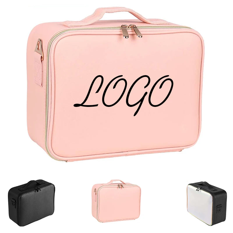 For LED PVC Women's High-Capacity Travel Makeup Bag & Organizer Storage Box Fashion Cosmetic Suitcase