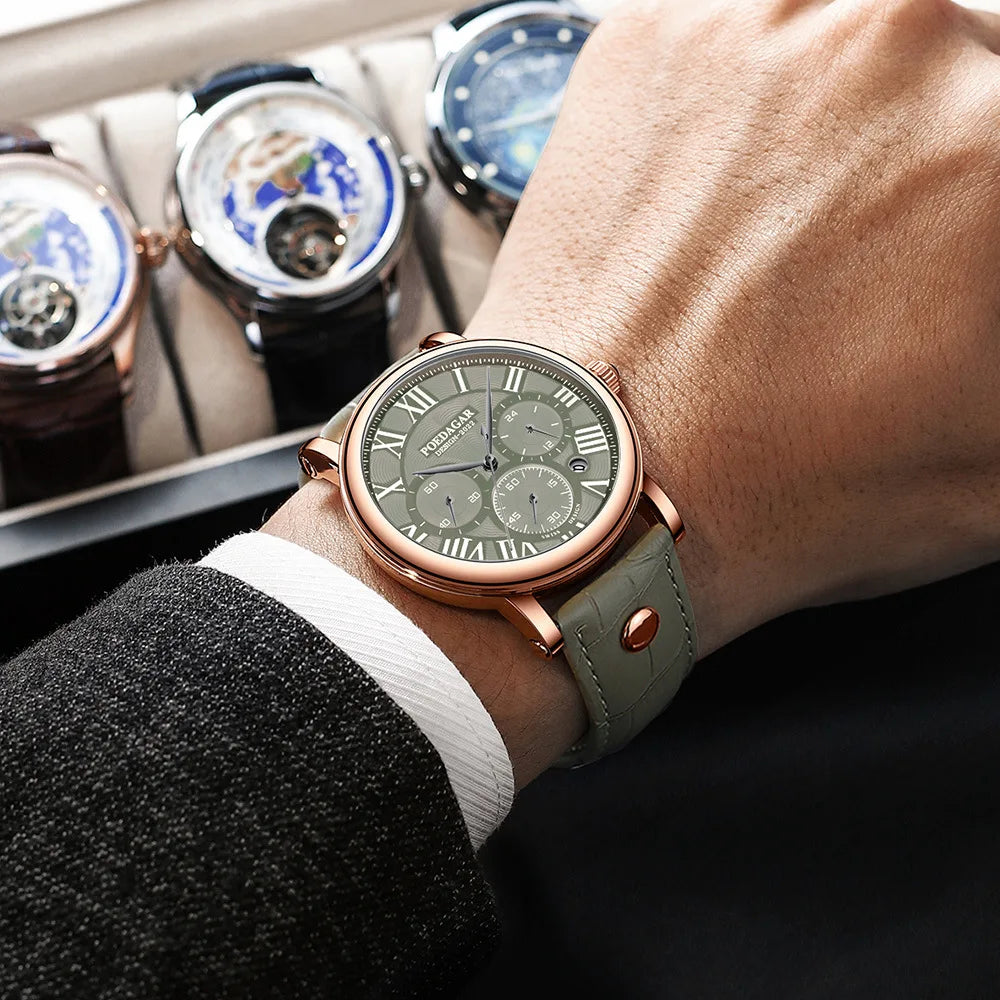 POEDAGAR Brand Men's Watch Fashion Design Waterproof Multifunctional Quartz Live AliExpress Foreign Trade Explosions-Pieces