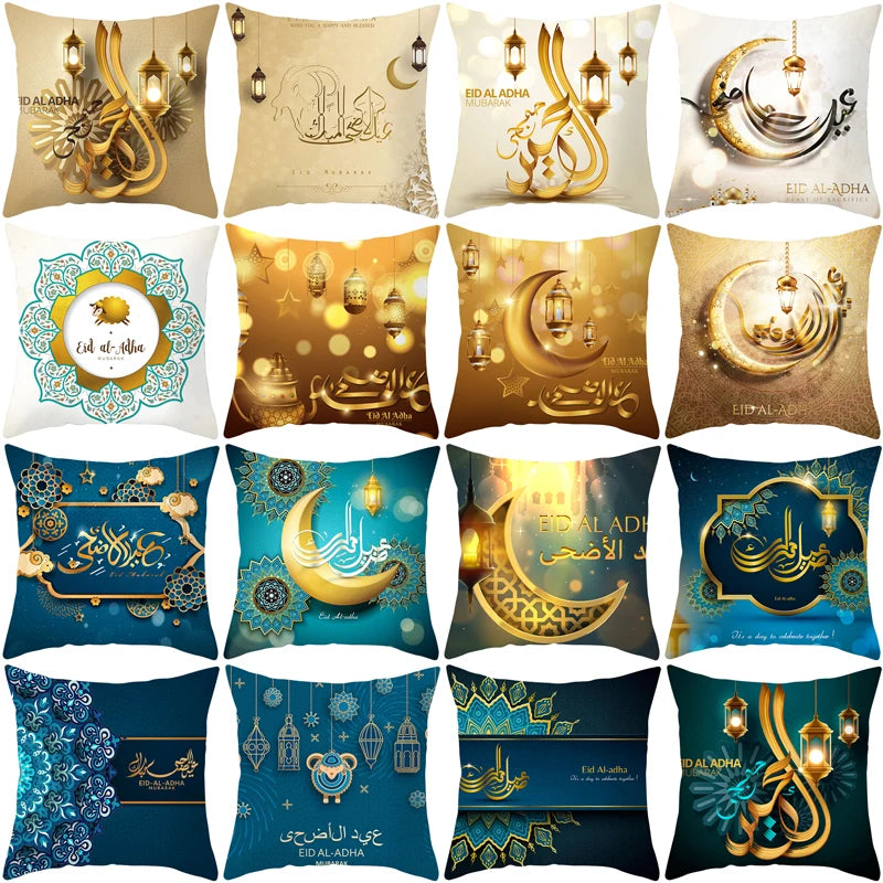 Eid Mubarak Decor Cushion Cover Decor for Home Sofa Cushion Cover Islamic Ramadan Decor Sofa Cotton Mosque Muslim Pillow Cove