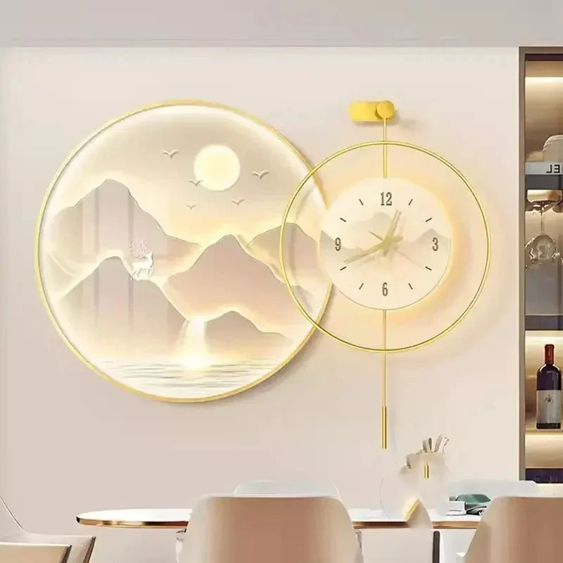 High-end Clock Decorative Painting Simple Modern Background Wall Art Painting with Clock