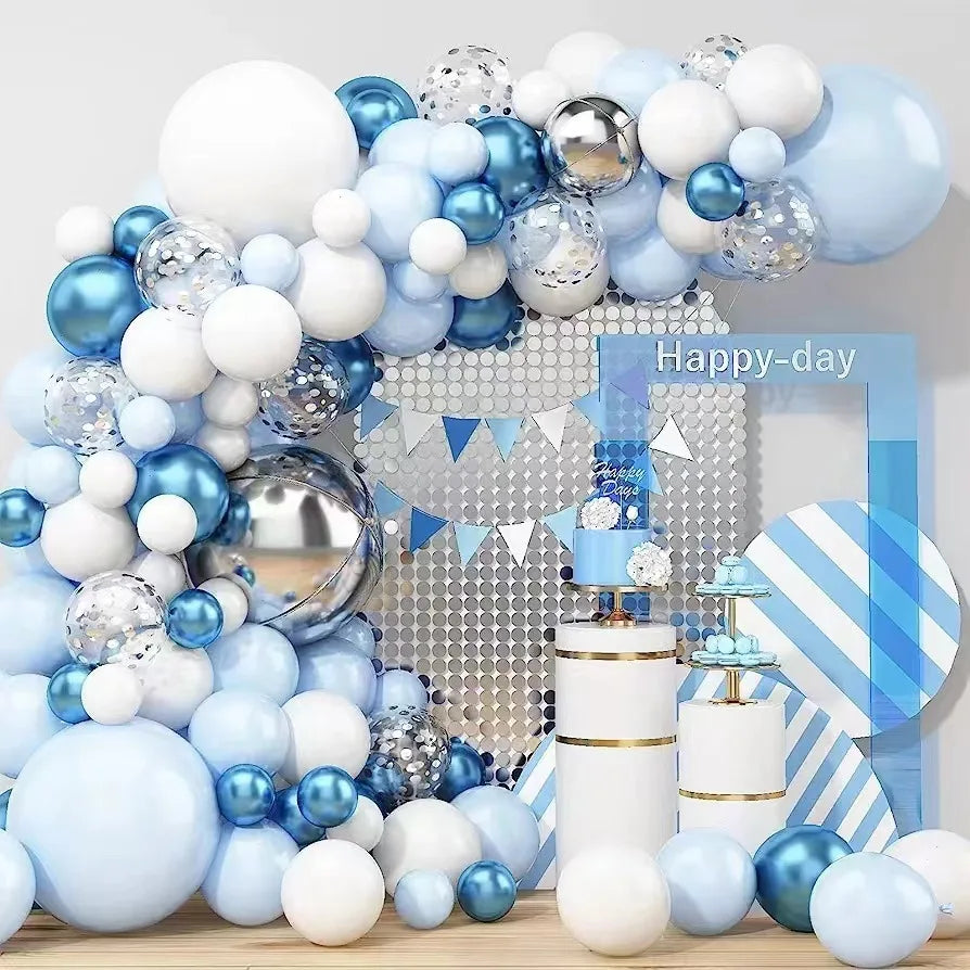 103pcs Baby Blue White Silver Balloon Garland Arch Kits for Baby Shower Backdrop Decoration Balloons Decor Birthday Photo Pro