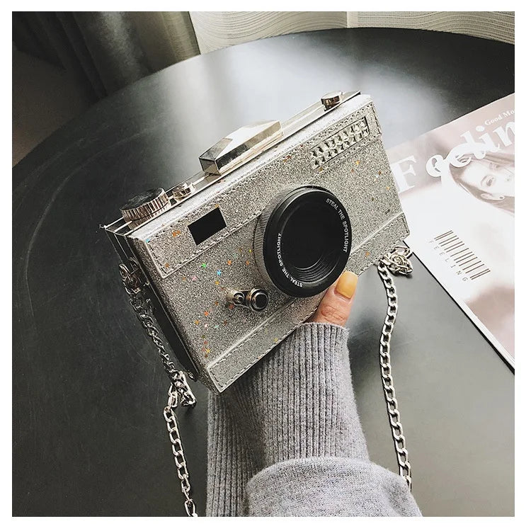 New Product Ideas Woman Satchel Metal Frame Shiny Camera Sequin Fabric Buckle Evening Small Messenger Purse Crossbody Bag