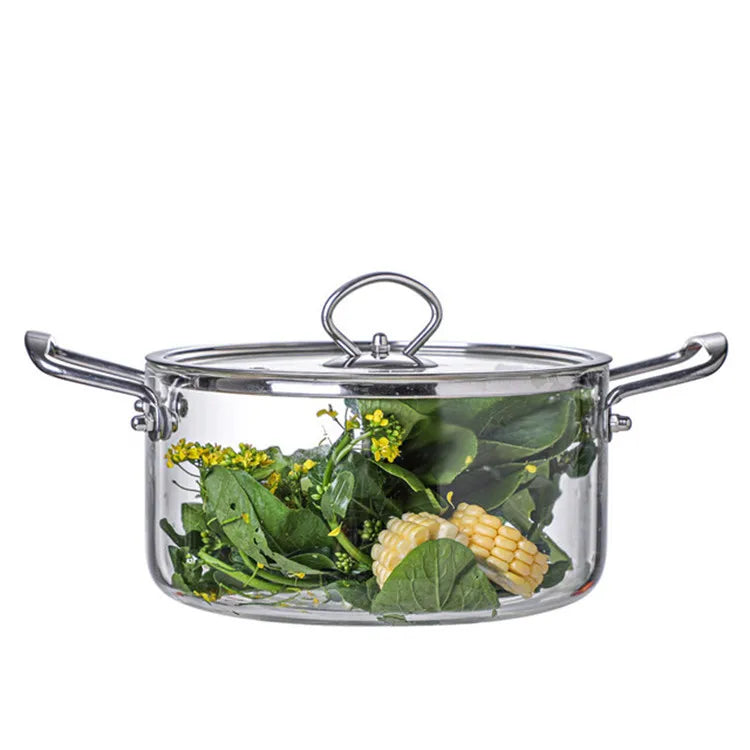 Modern Design 2.5L 5.5L High Borosilicate Glass Kitchen Stove Pot Stainless Steel Handle for Gas Induction Stoves Cooking Sou
