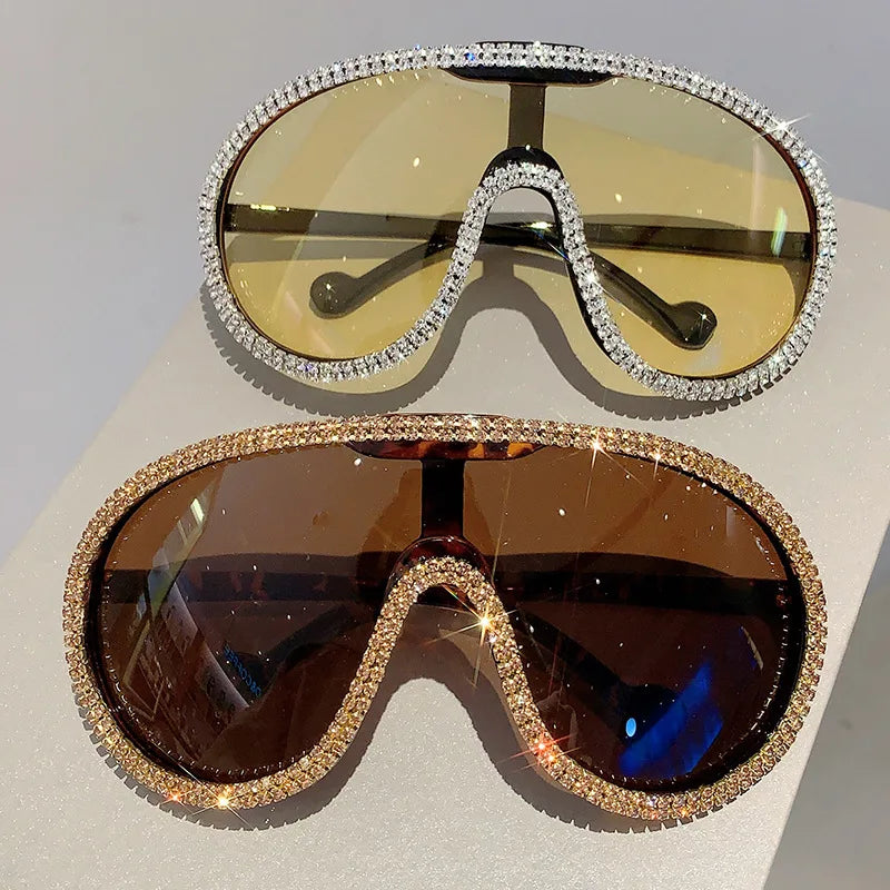 High-Quality Sunglasses Frameless Luxury Diamond Frame Cycling Shades Futuristic Punk Hip-Hop One-Piece Sunglasses