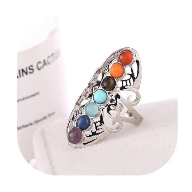 Wholesale Adjustable Jewelry Crystals Healing Gemstone Natur Copper Mix  Crystal Chakra Rings for Gift