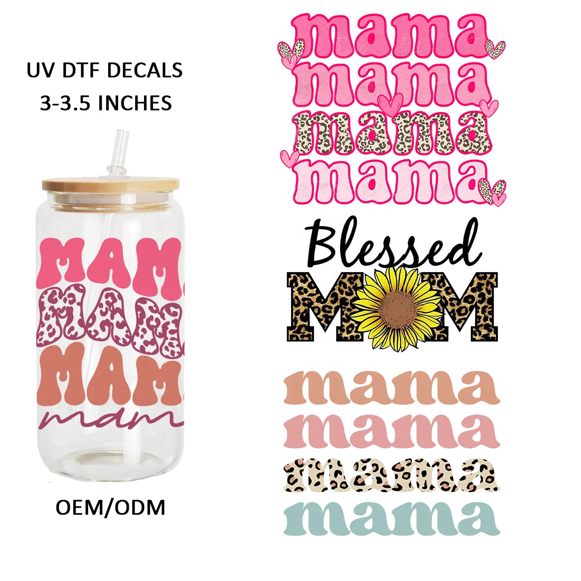 Factory Mother's Day Colorful logo Vinyl Stickers Uv Dtf Cup Wrap Transfers Print Wrap for Glass Cups