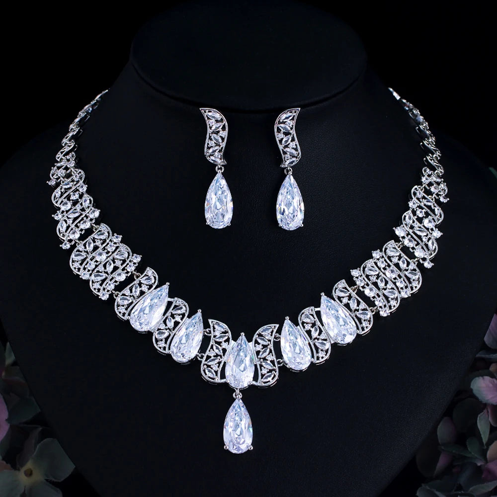 Cubic Zirconia Green Wedding Bridal Jewelry Set for Women