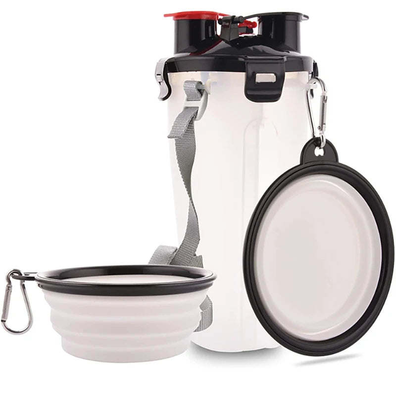 Portable Dog Pet Feeder 2 in 1 Dog Water&Food Bottle With Double Collapsible Silicone Pet Dog Bowls