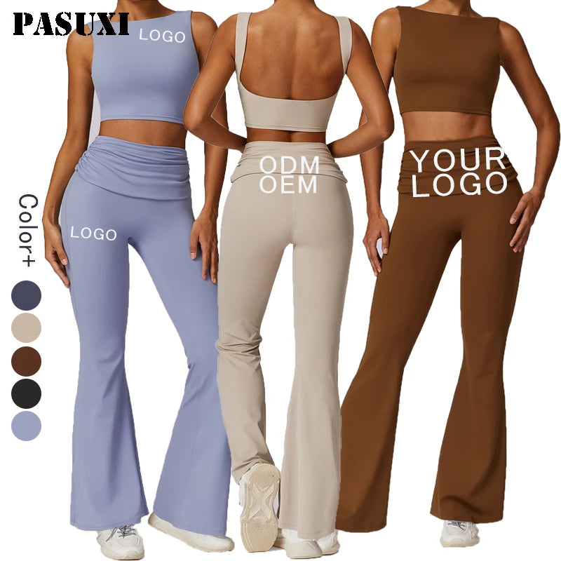 PASUXI Factory Custom Activewear Fitness Yoga Hight Quality Flare Leggings High Waist Gym Sports Clothing 2 Piece Set Women