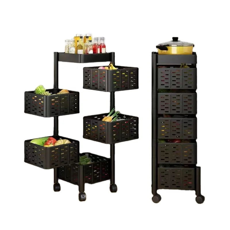 Kitchen Revolving Shelf Floor Multi-layer Basket Household 360 Degree Multi-functional Storage Rack for Fruits and Vegetables