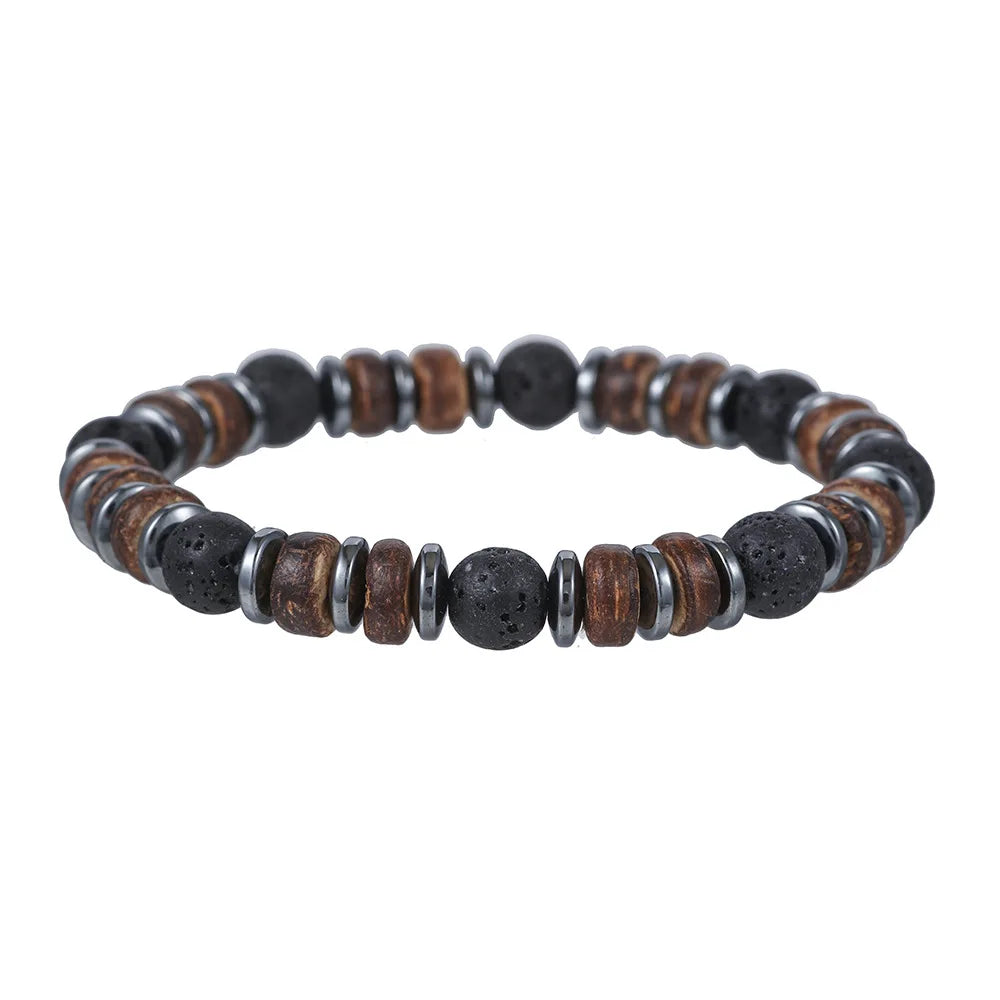 New Niche Design Beaded Bracelets Coconut Shell Wood Chips Black Gallstone Natural Stone Bracelet Fashion Bracelet for Men