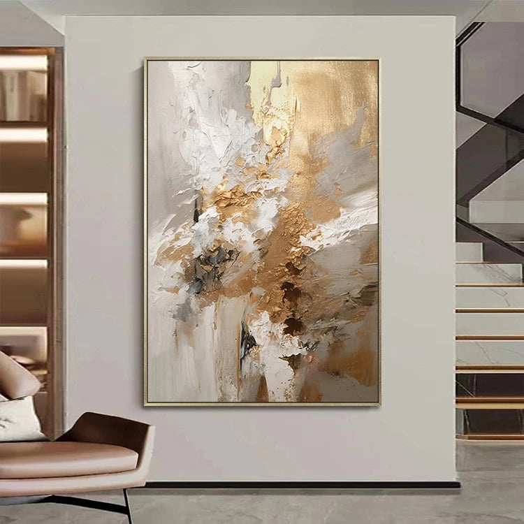Home Decoration Interior Artwork Luxury Handmade Gold Foil Abstract Canvas Large Wall Painting Art