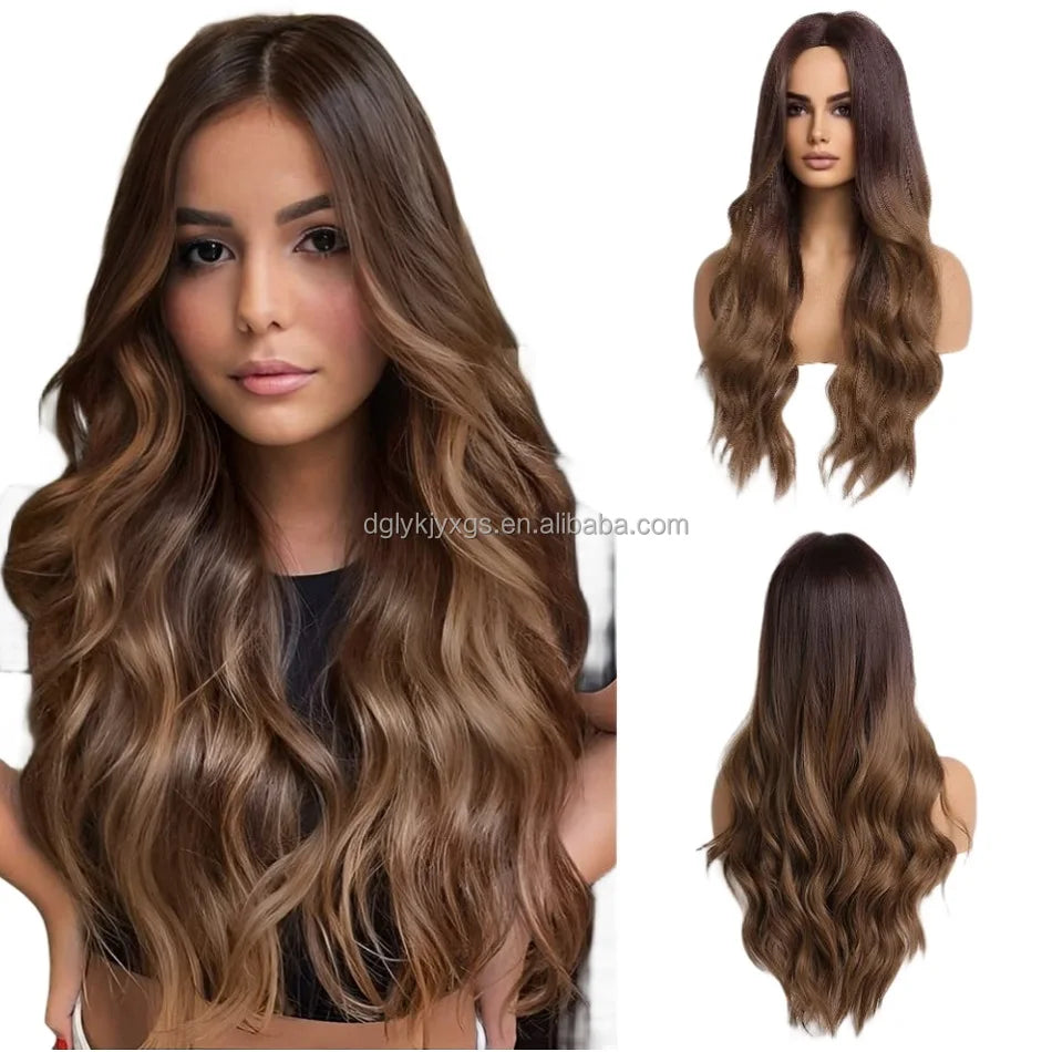 WL07 Small Area Lace Body Wave Synthetic Lace Wigs Lace Front Wigs Ombre Brown Mixed Blonde Water Wave Wig Women Hair