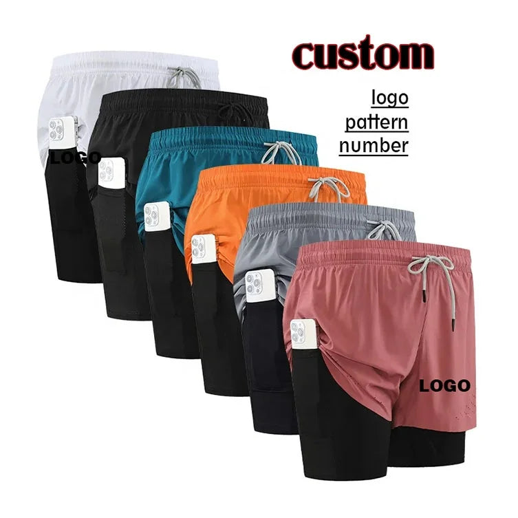 Hot Selling Custom Logo Athletic Workout Running Shorts Double Layer Fitness Gym Sport Shorts for Men