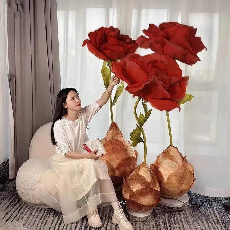 Hot Selling Automatic Opening and Closing Artificial Flowers Wedding with Decorative Moving Roses Outdoor Artificial Plants