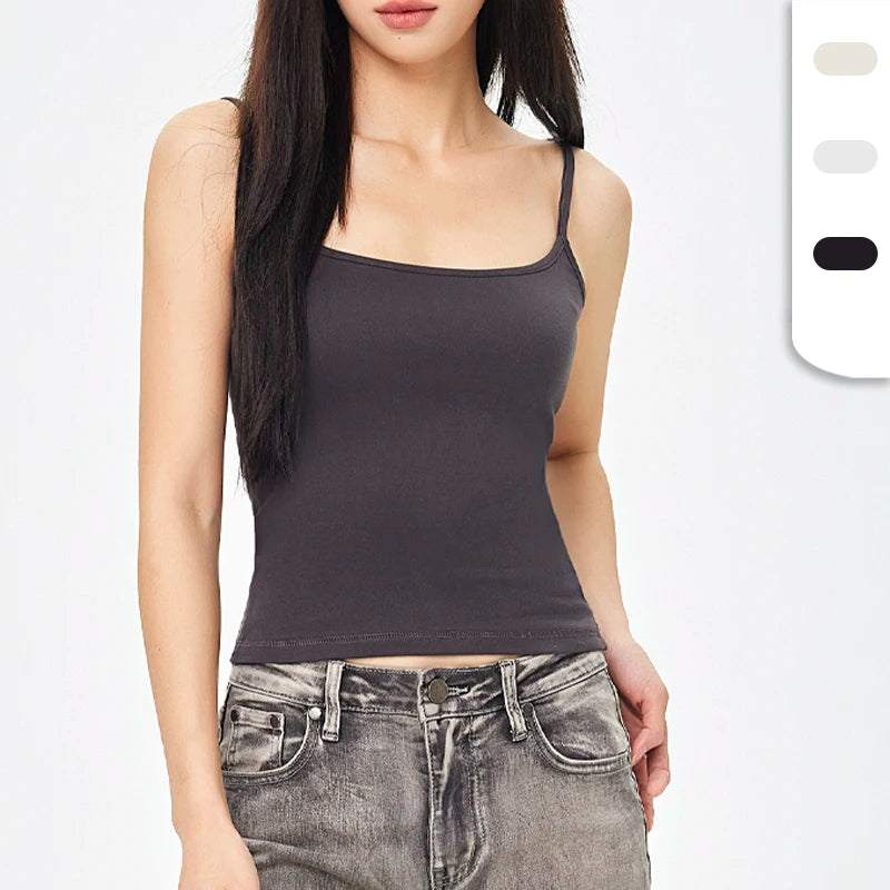 Women's Hot Summer Tank Top With Custom Logo 250GSM Camisole New Arrival Cotton Sleeve Shirts Spaghetti Strap Camis