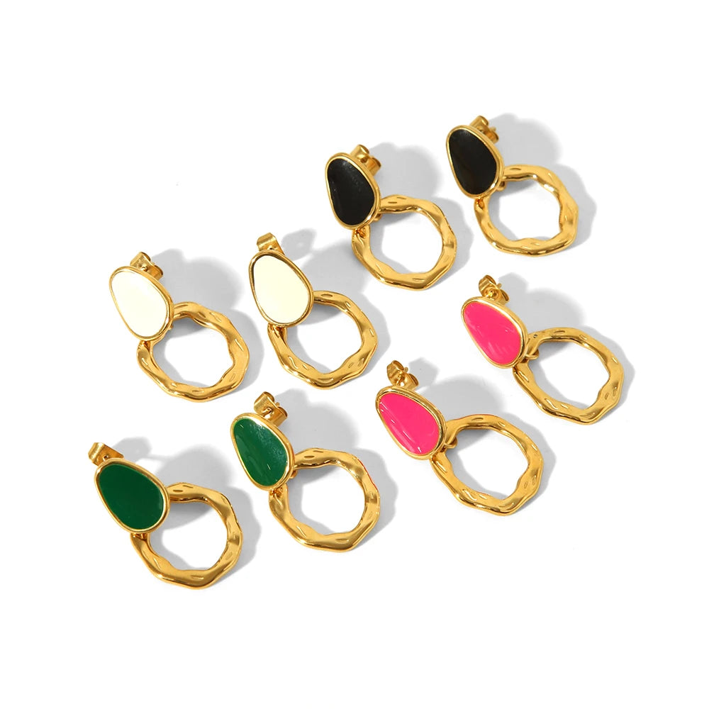 Bohemia Designs Stainless Steel 18K Gold Plated Colorful Dripping Oil Enamel Cute Waterproof Stud Earrings for Women