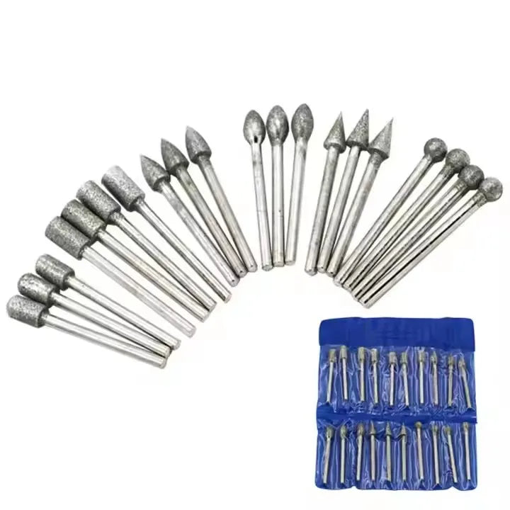 20Pcs Dremel Accessories Diamond Grinding Heads Mini Drill Burrs Bit Set for Dremel Rotary Tool Grinding Accessories 3mm Shan