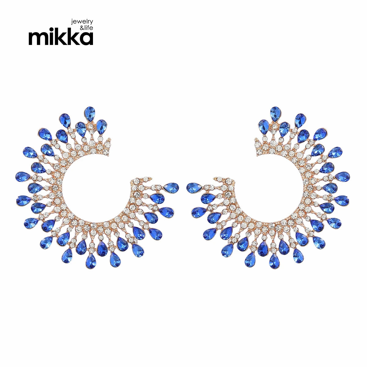 Personality Sparkling C Shape Cool Glass Diamond Statement Earrings Hoops Women Hollow Big Fashion Earrings