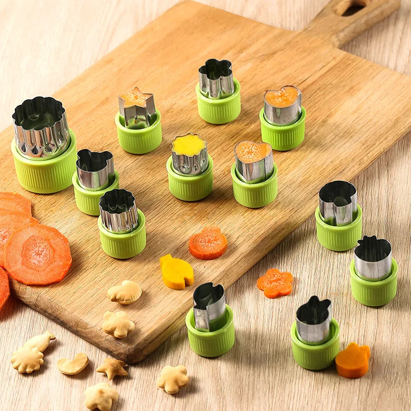 Manjia LFGB 12PCS Cookie Cutters Stainless Steel Vegetable Fruit Biscuit Cutters Shapes Set Mold Pattern Baking Cooking