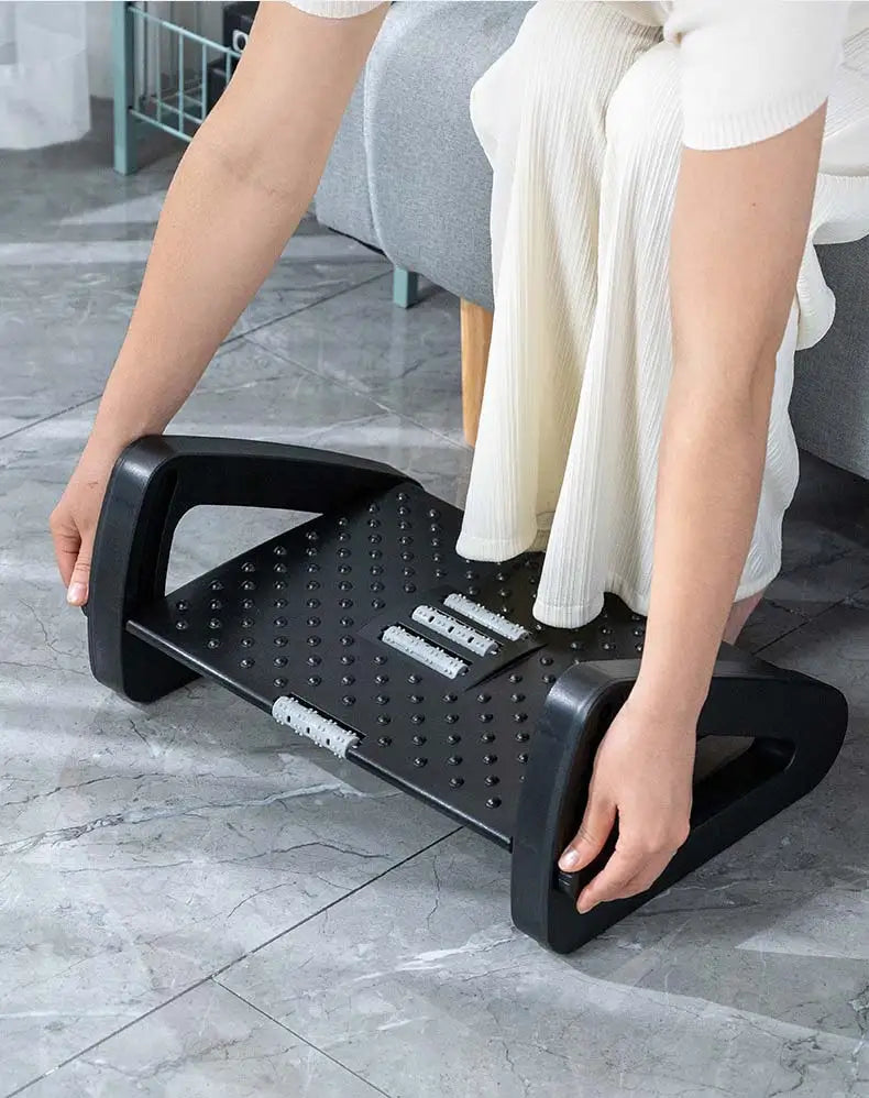 Desk Footrest Stool Adjustable with Massage Function Ergonomic PP Material 6-Position Height Adjustment for Office Legs