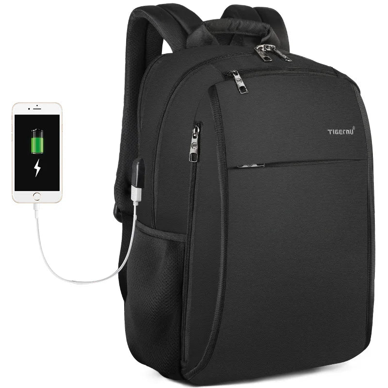 For Tigernu T-B3221A Casual Travel Backpack Larger Capacity USB Anti-Theft Laptop Bag Zipper Lock Made Waterproof Oxford