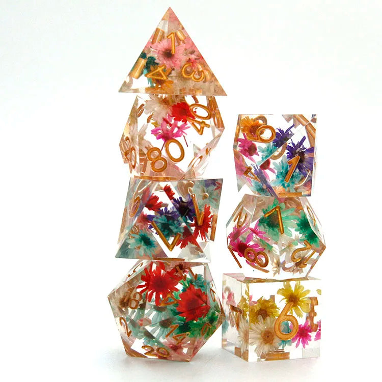 Mightynein Bulk Transparent Resin Polyhedral Flower Dice Set