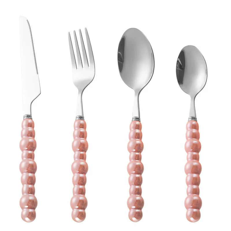 Ceramic Handle Cutlery Set Spoon Knife Fork Silverware Stainless Steel Flatware Set for Wedding