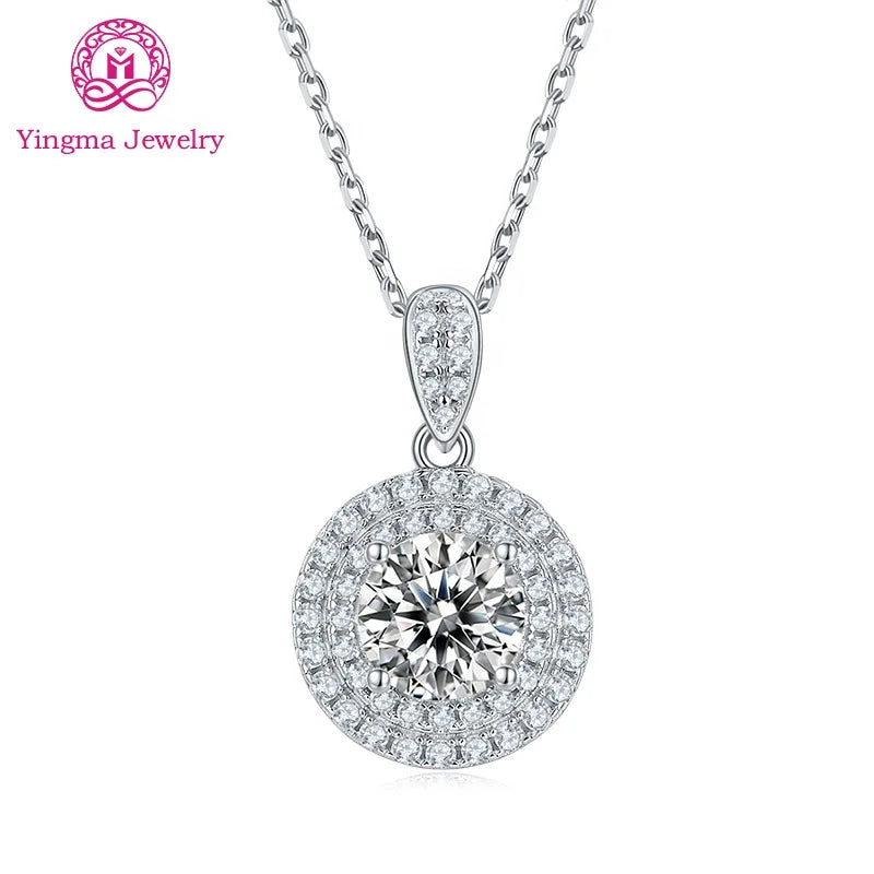 Nice Quality Moissanite Necklace Jewelry Round Shape 6.5 mm 1 Ct 925 Silver Moissanite Necklace for Women Gift