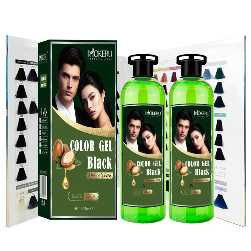 Mokeru  Wholesale 500ml*2 Black Hair Color Gel 2024 Newest Professional Hair Dye Permanent Ammonia Free