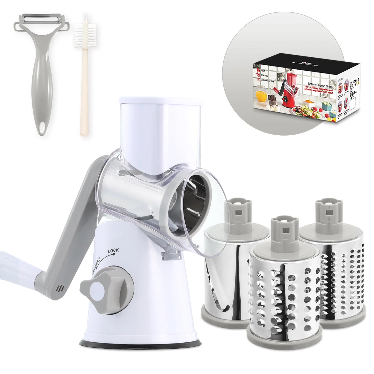 Manual Plastic Kitchen Rotary Cheese Grater with Vegetable Cutter Grater Potato Slicer